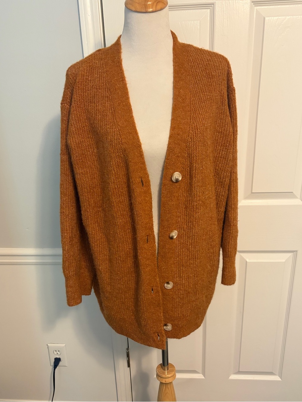 A New Day Rust Color Long Sleeve Oversized Button-Up Cardigan - Size Medium